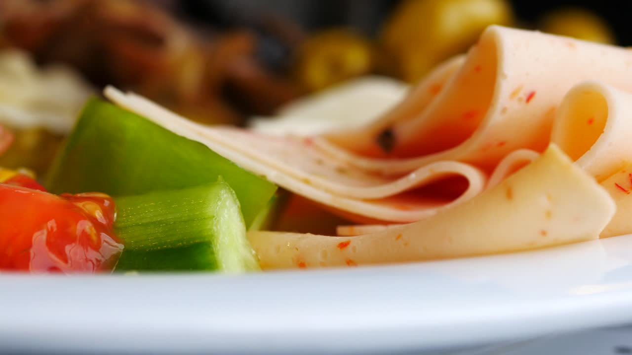 Salami sausage cut into thin pieces