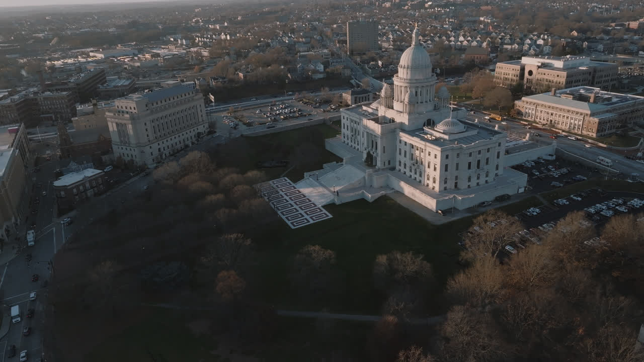 Vista aerea del Campidoglio dello Stato del Rhode Island. Scattata in un giorno d'autunno a Providence