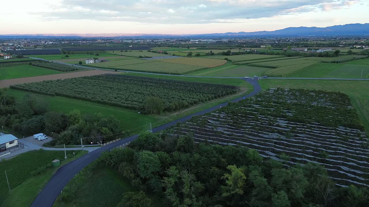 드론에서 이탈리아의 초록색 풍경을 한눈에 볼 수 있습니다.