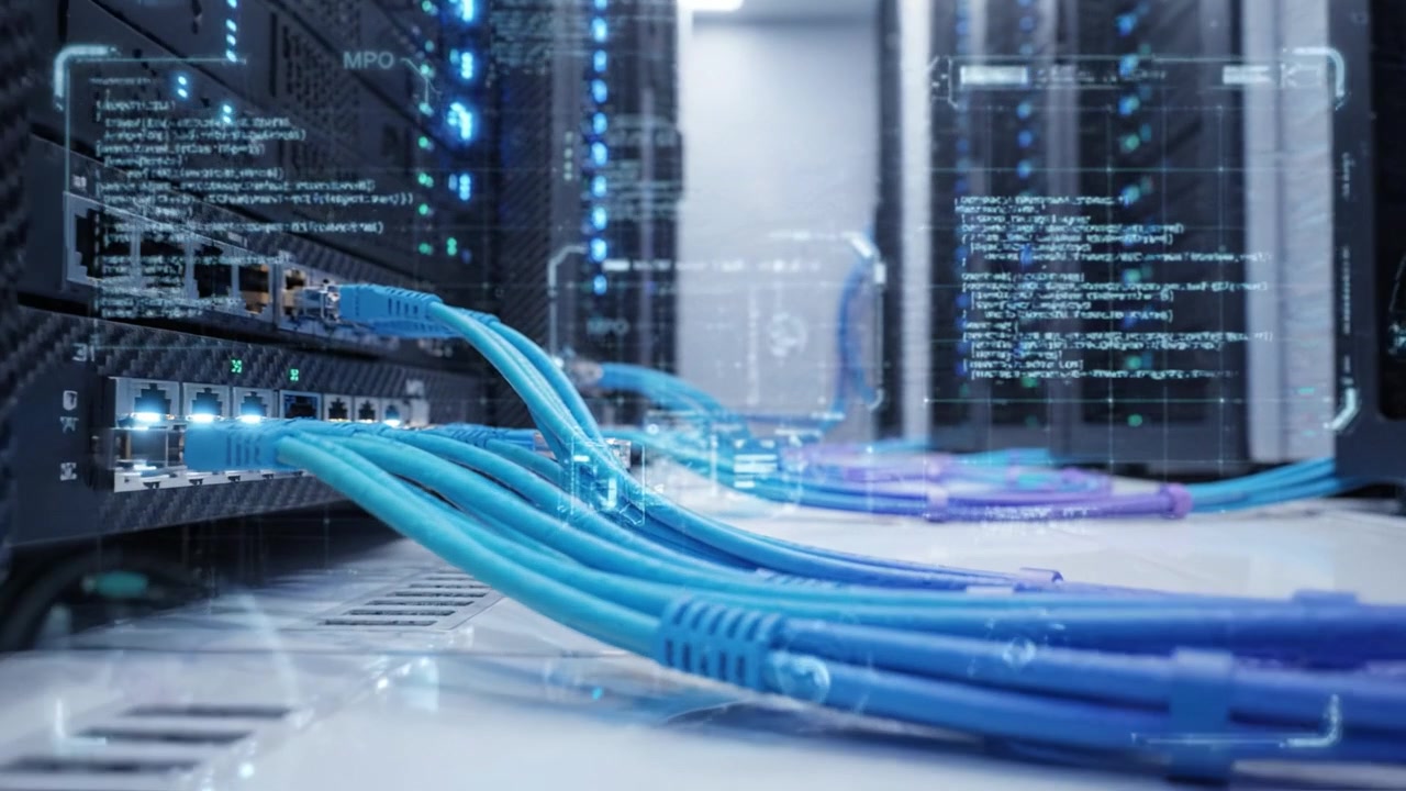 Exploring Cutting-Edge Server Infrastructure with High-Speed Cables and Advanced Data Connections in a Modern Server Room Environment
