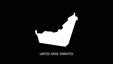 digital revealing and zooming in on united arab emirates country map alpha video with country name revealing background | uae country map and title revealing alpha video for editing template