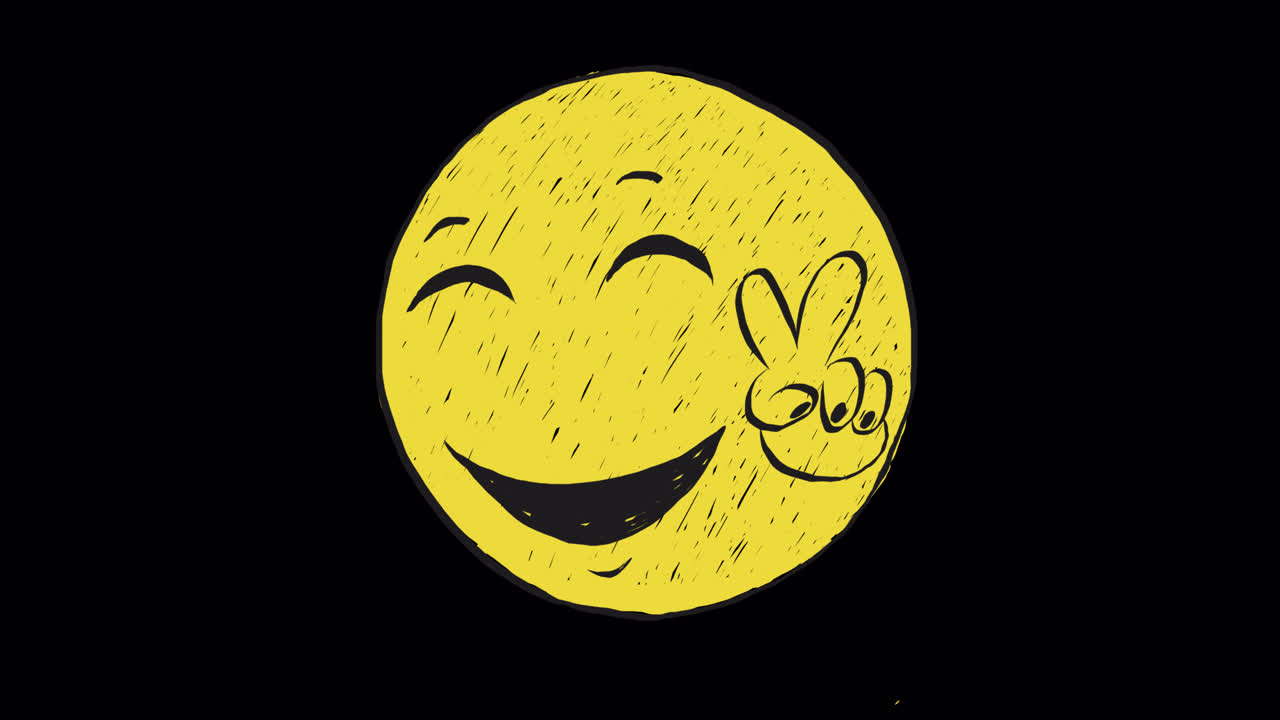 Hand-Drawn Yellow Smiley Face Emoji Making Peace Sign
