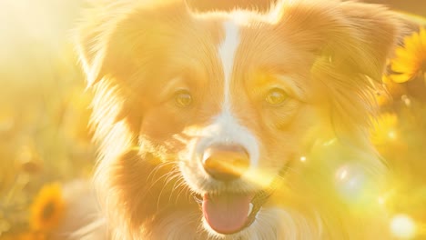 a happy dog playing among vibrant sunflowers on a sunny day