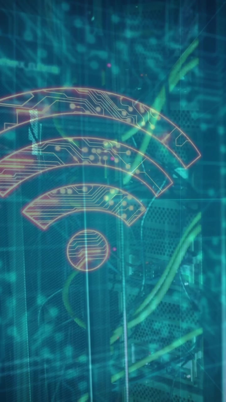 Wi-Fi signalikon med digital databehandlingsanimation på blå tech-baggrund