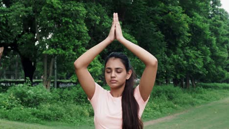 KOLKATA,INDIA:-Front-view-young-lady-performing-yoga-in-tree-pose