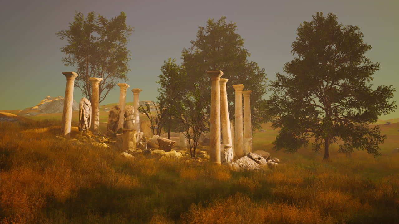 antiche rovine romane con statue rotte