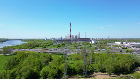 drone aerial footage of industrial power plant in eastern europe