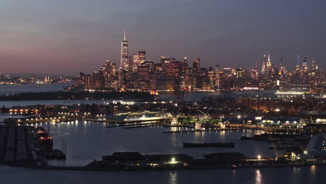 aerial view of lower manhattan at night. shot in brooklyn during the springtime.