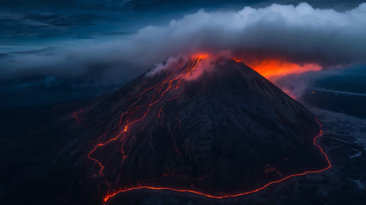 Volcanic Eruption at Night