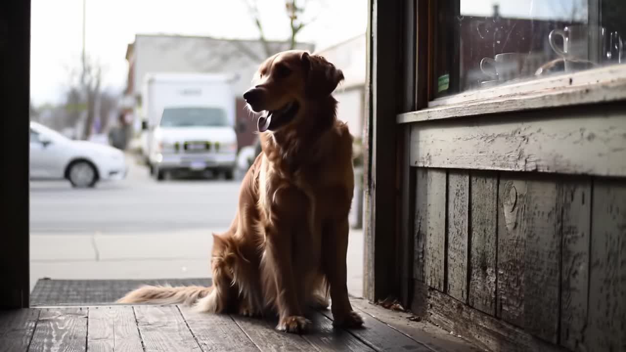 Golden Retriever Observing Outside: A Heartwarming Moment Captured in Two Frames, Showcasing a Dog's Anticipation and Curiosity at the Threshold