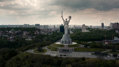 aerial view of the motherland monument in kyiv, ukraine