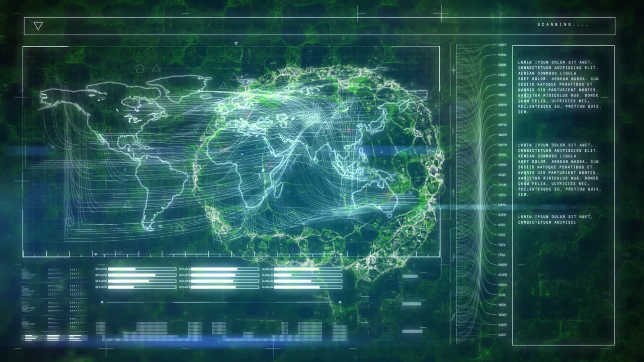 Animation of digital human brain over data processing on black background
