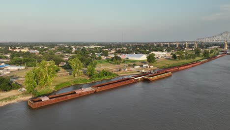 aerial view of a waving american flag at algiers point