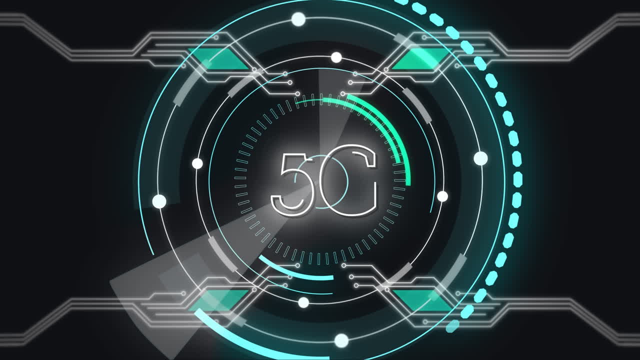 animazione di 5g scritta in lettere bianche con scansione dello scopo