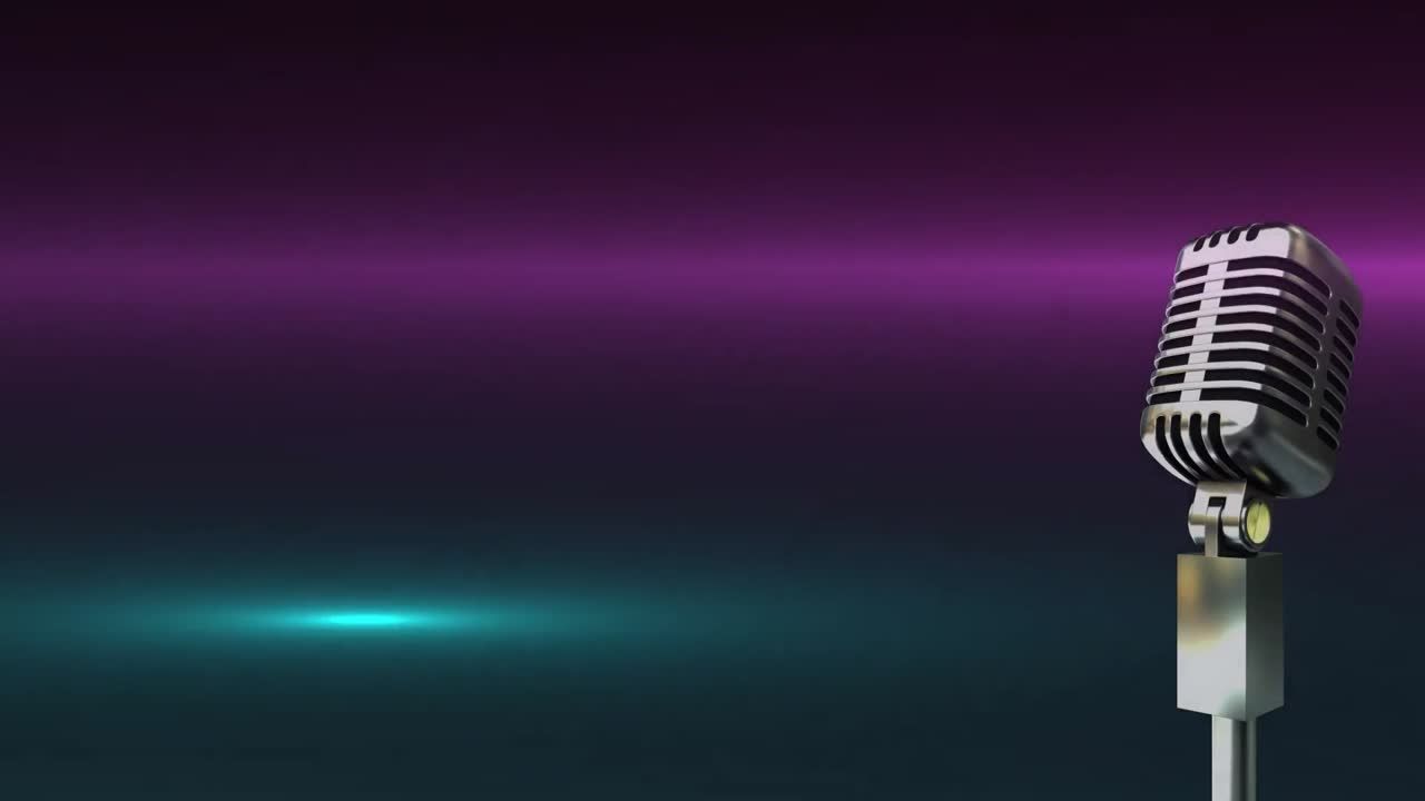 Animation of vintage microphone on pink background