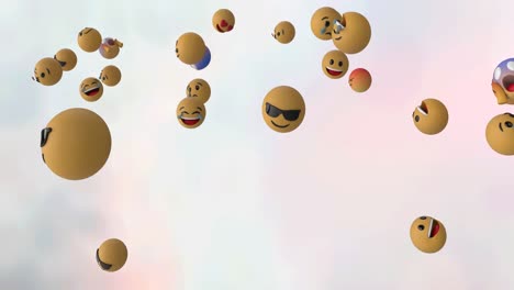 Digitale-Animation-Mehrerer-Gesichts-Emojis,-Die-über-Einer-Abstrakten-Textur-Auf-Weißem-Hintergrund-Schweben