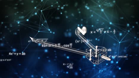 Animation-of-compass-icon-and-mathematical-equations-over-network-of-connections-on-black-background