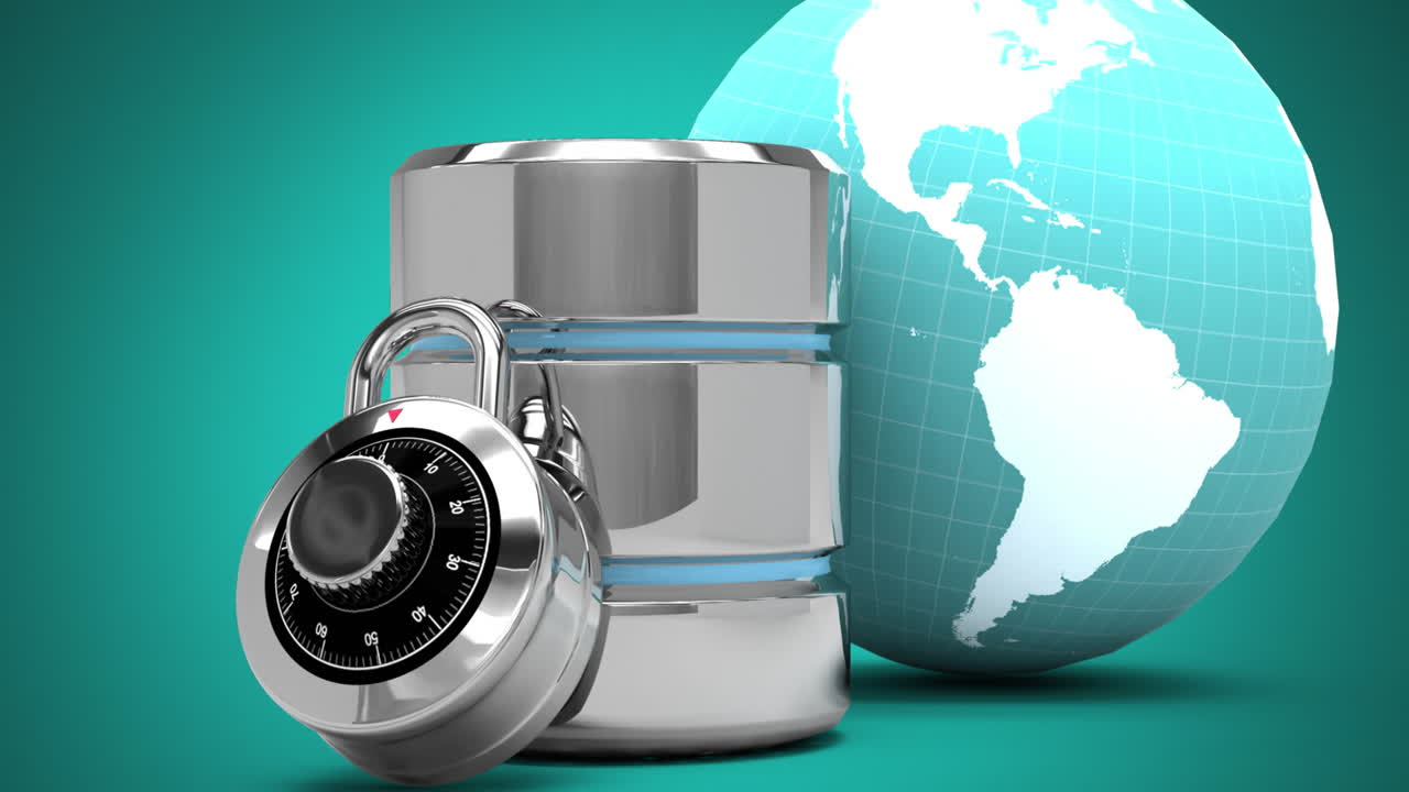 데이터베이스 컴퓨터 서버와 녹색 배경에 녹색 지구