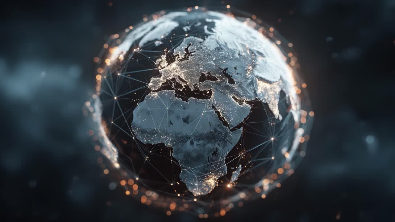 A Captivating Glimpse of Earth Illuminated at Night, Showcasing the Interconnectedness of Cities Through Luminous Networks and Global Connectivity