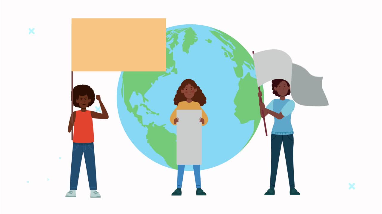 아프로 소녀들이 지구 행성에서 발을 들고 시위를 벌이고 있습니다.