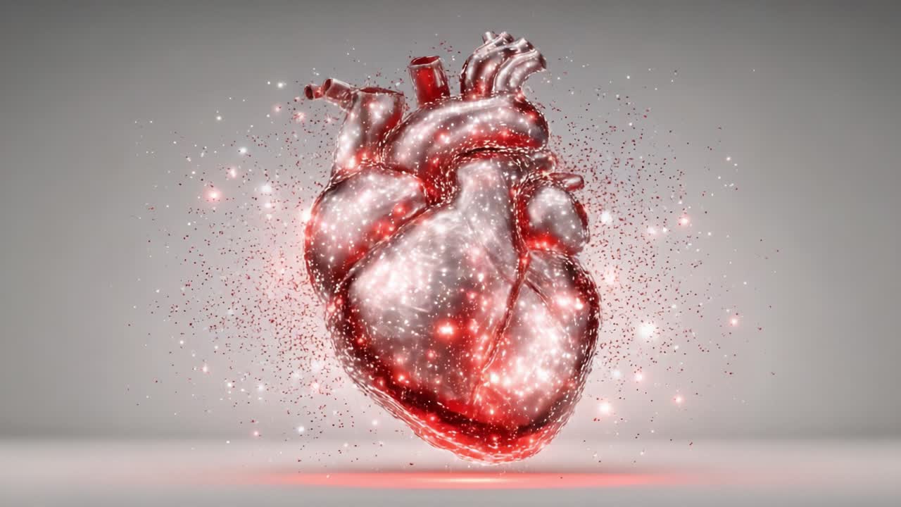 A Stunningly Rendered Heart Symbolizing Life and Vitality, Crafted with Sparkling Particles and Glowing Effects, Representing Emotion, Strength, and Passion in Beautiful Detail