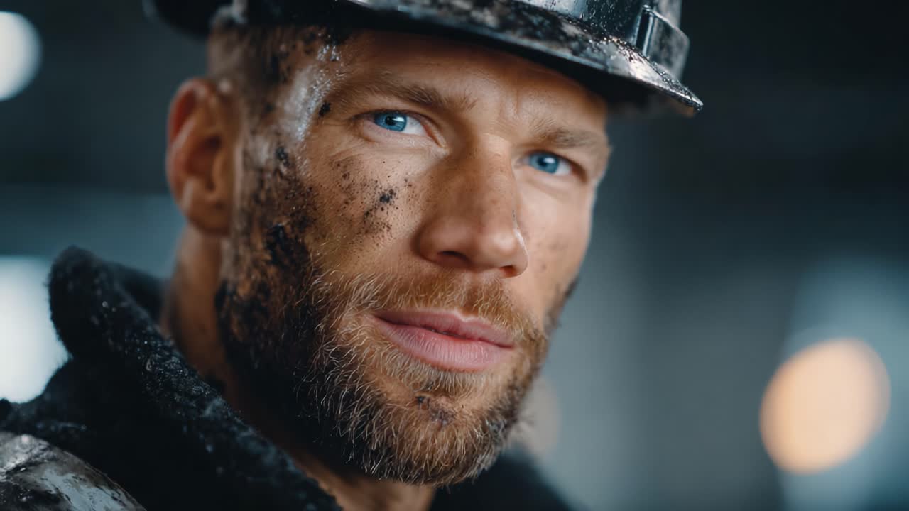 A Gritty Portrait of a Determined Worker: Capturing the Resilience and Strength in the Eyes of a Laborer Amidst a Challenging Environment