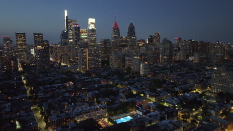 aerial view of the philadelphia skyline at night. shot along the schuylkill river