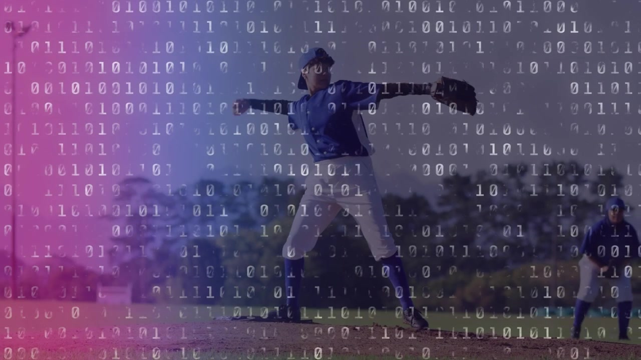 Animazione di elaborazione dati su diversi giocatori di baseball