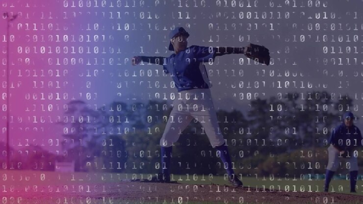Animazione di elaborazione dati su diversi giocatori di baseball