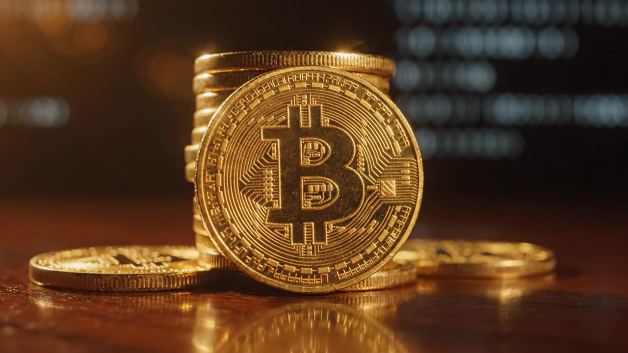 Un esame ravvicinato di monete Bitcoin che mostrano la loro placcatura in oro e il design dettagliato, evidenziando la crescente popolarità delle criptovalute nella finanza digitale.