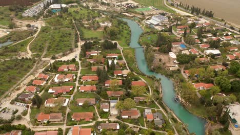 nir david kibbutz close to beit shean valley  with river, aerial view