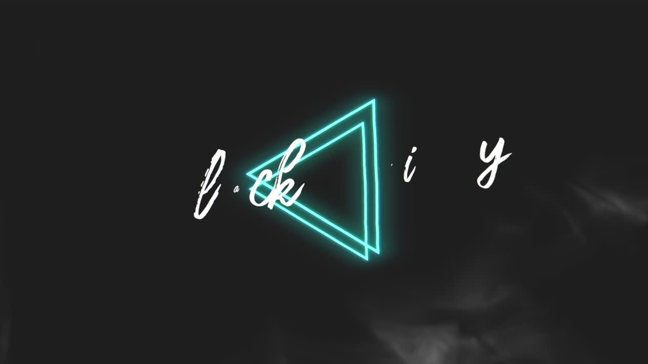 Modern Black Friday text with neon triangles and smoke in black space