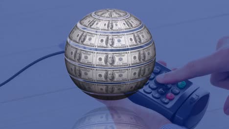 Animation-of-globe-formed-with-american-dollar-bills-over-payment-terminal