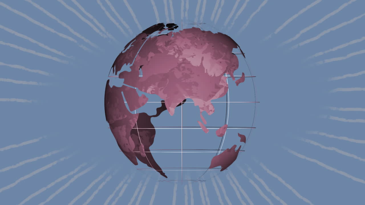 파란색 배경 위에 회전하는 지구의 애니메이션