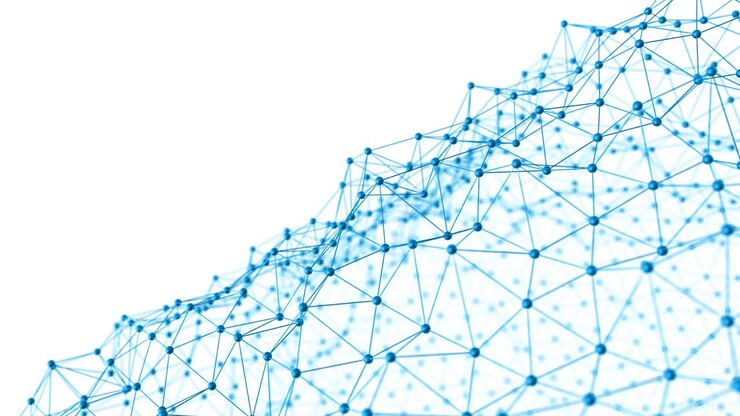 Connettività Scientifica in 3D: Strutture Molecolari e Blockchain su uno Sfondo Blu Futuristico