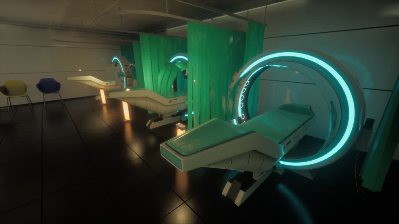 Sala per esami medici futuristica con macchina per risonanza magnetica