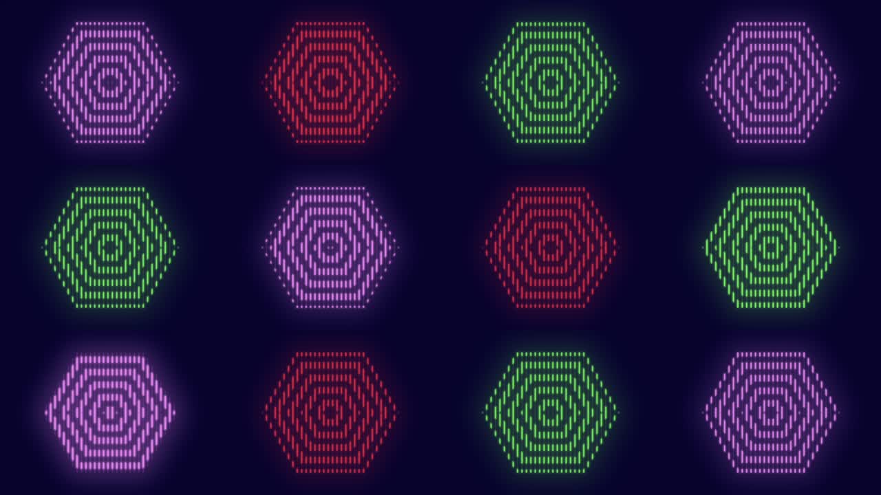 Motivo a esagoni con luce LED neon pulsante.