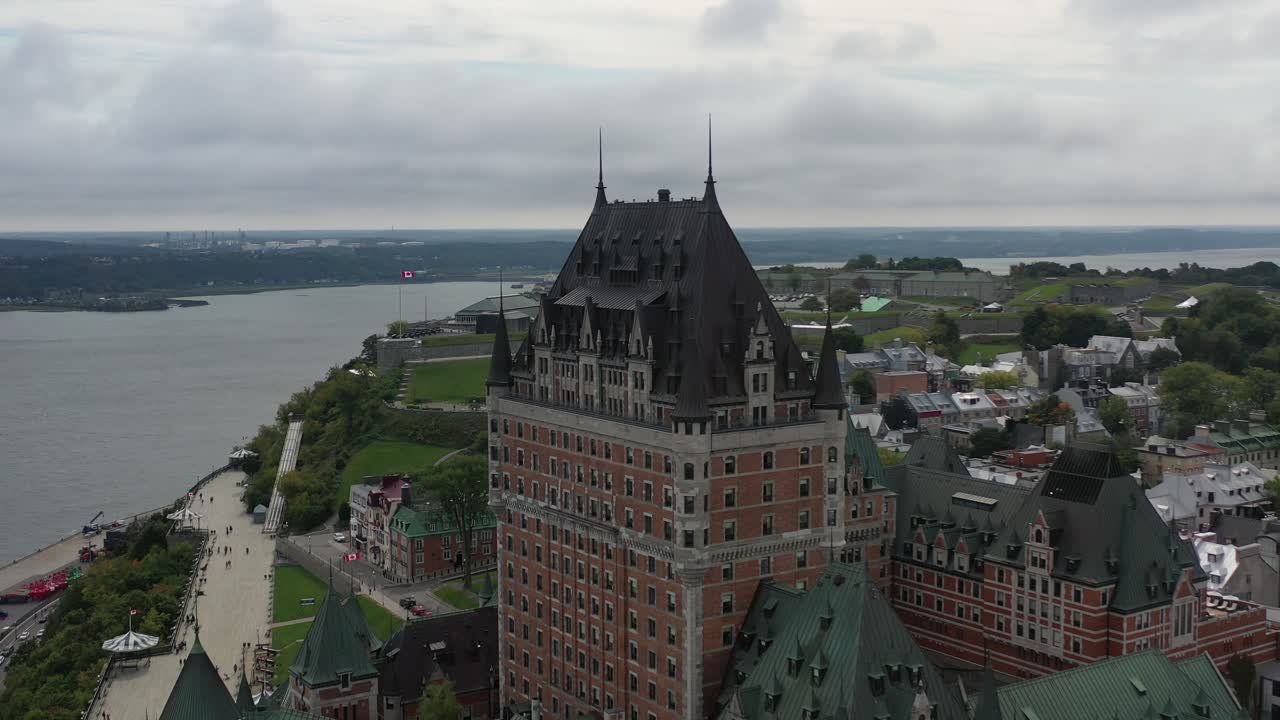 Fairmont Le Chateau Frontenac Aerial Flyback Quebec City Canada