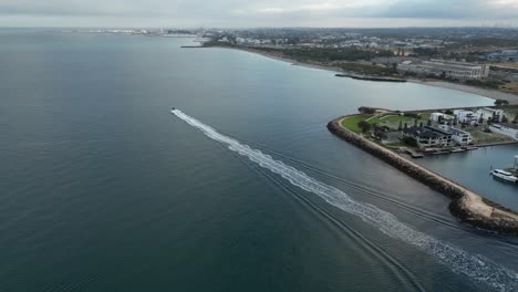 high aerial view over coogee port and suburbs of perth city in western australia