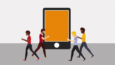 people walking and using smartphones