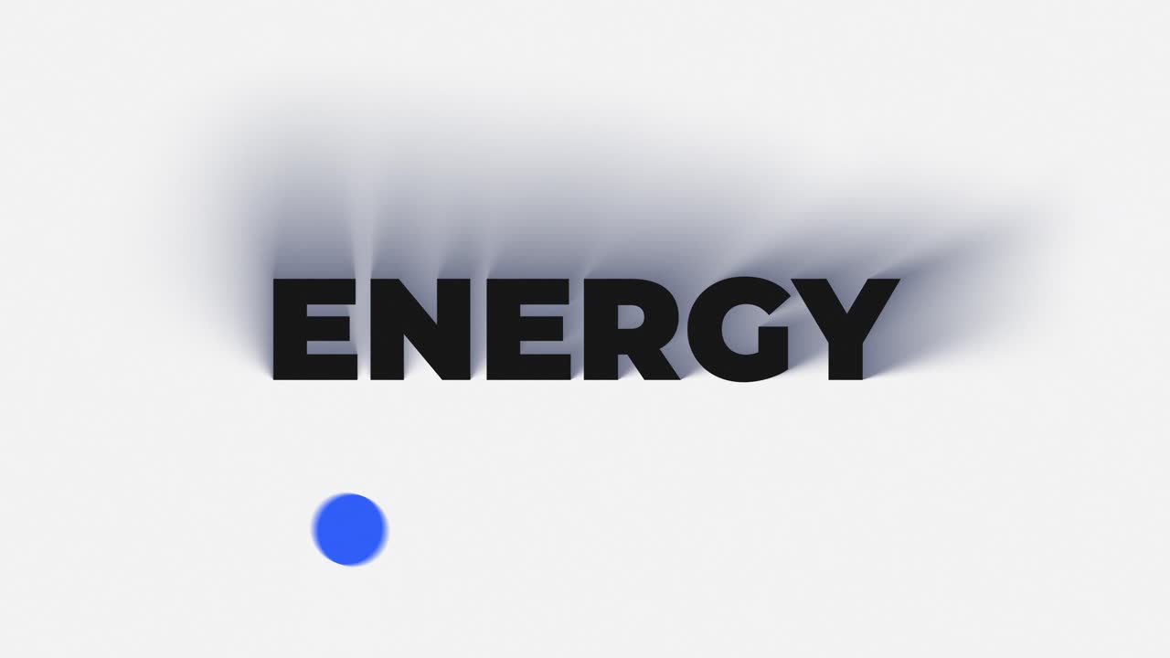 Animasi vertikal 4K bersih dari kata ENERGY. Menampilkan sumber cahaya biru profesional dengan latar belakang putih dengan loop bayangan panjang yang sangat mulus