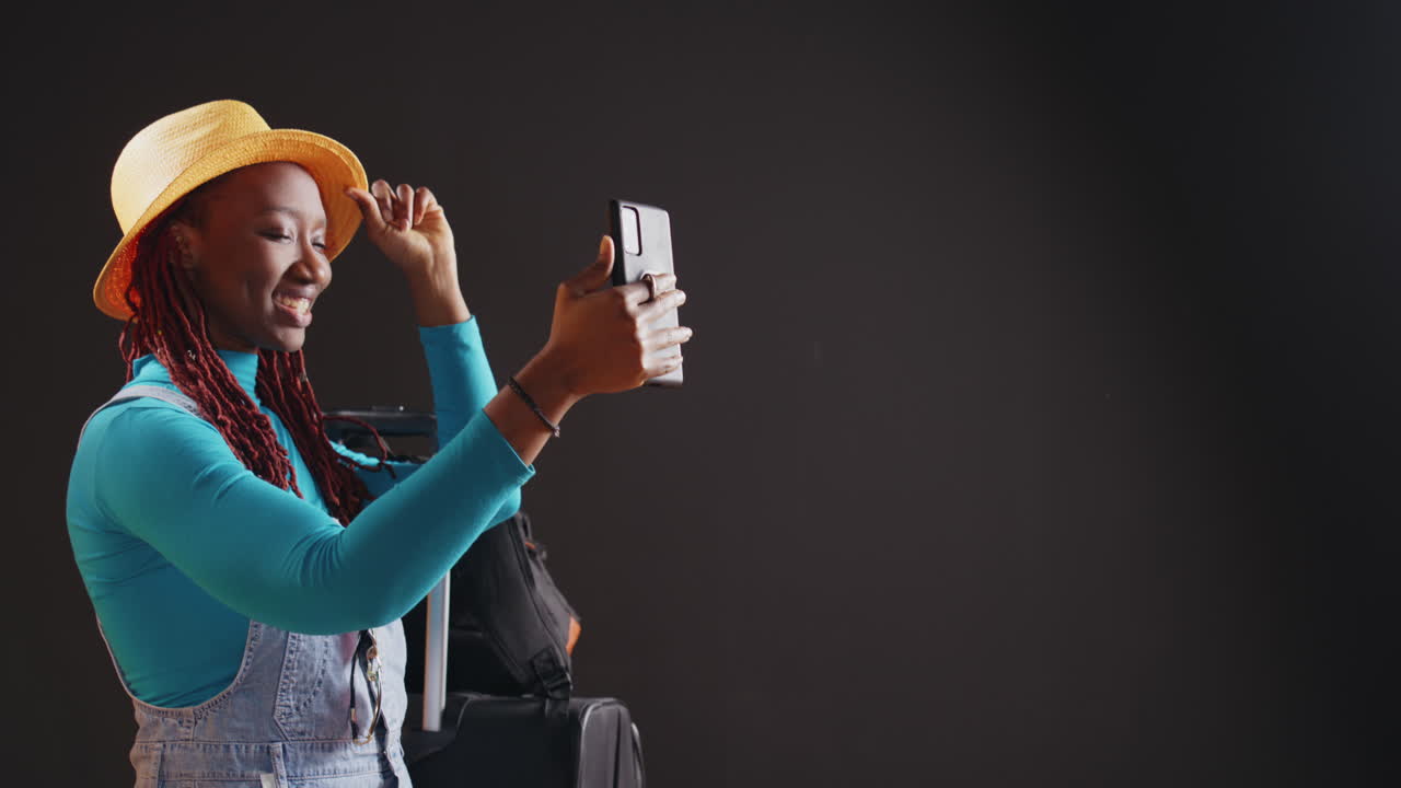 Young silly woman taking photos