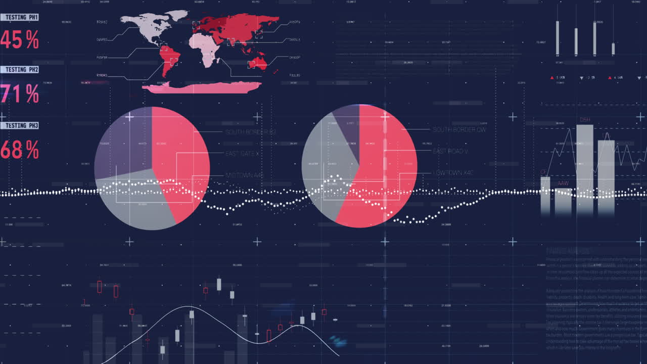 animación del procesamiento de datos financieros sobre un fondo azul