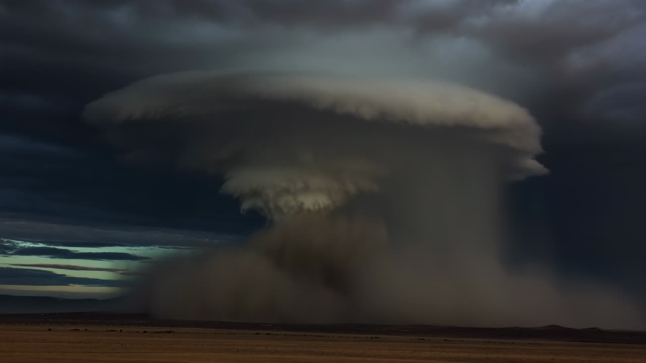 Kæmpe støvstorm skyformation i tørt ørkenlandskab