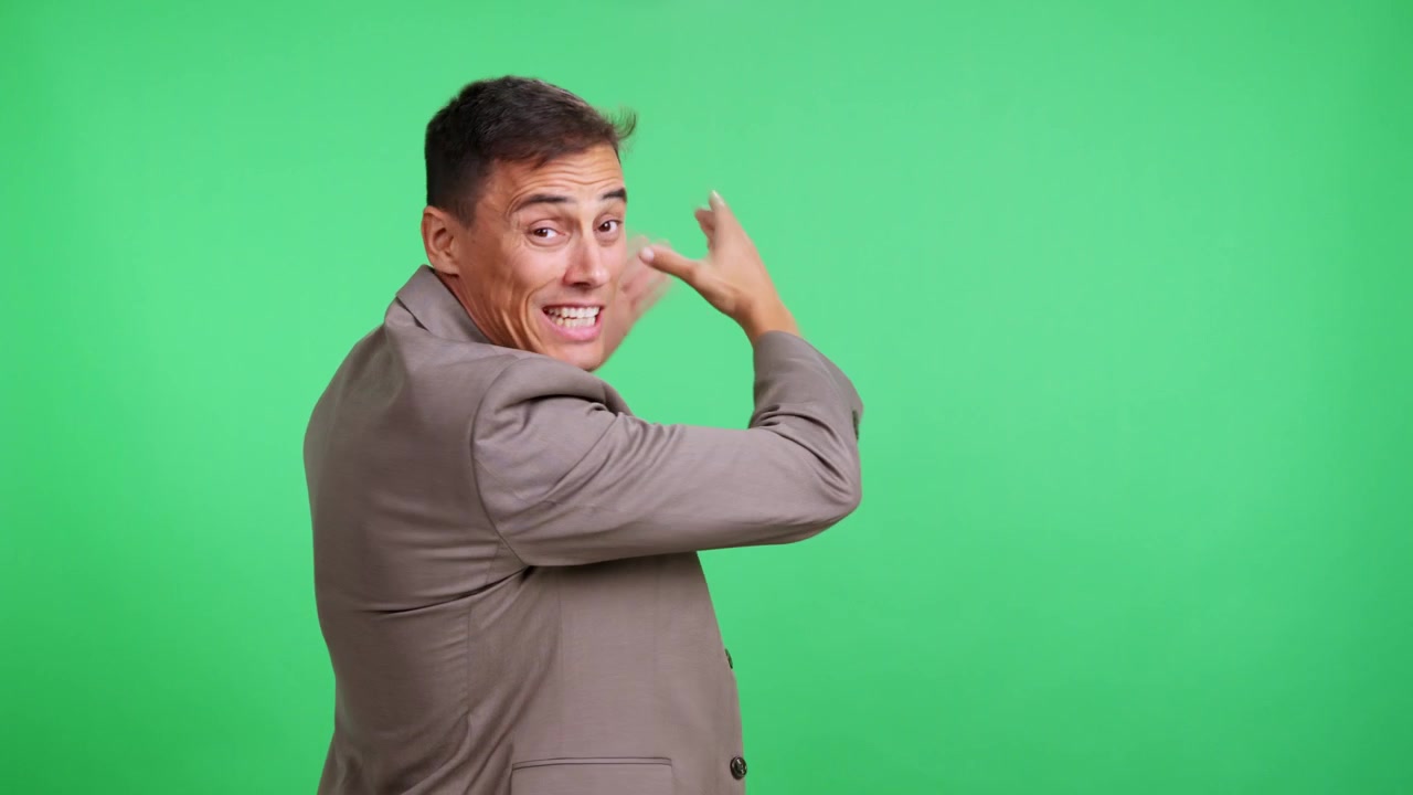 Enthusiastic boss congratulating his team on green screen