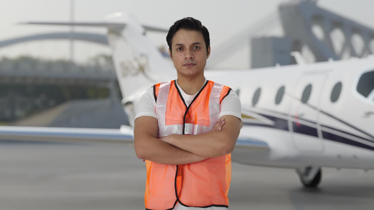 retrato de un trabajador del personal de tierra del aeropuerto indio