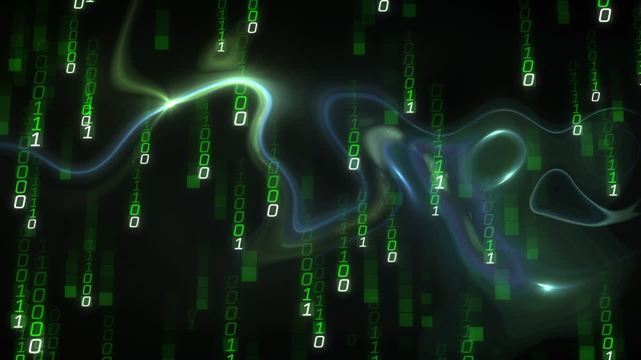 Animation of data processing on black background