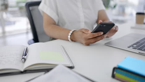 hands, business woman and search on smartphone