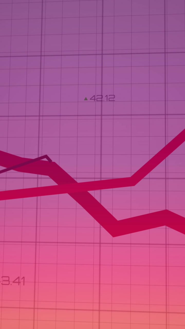 Animation of falling graphs over grid pattern and changing numbers against abstract background