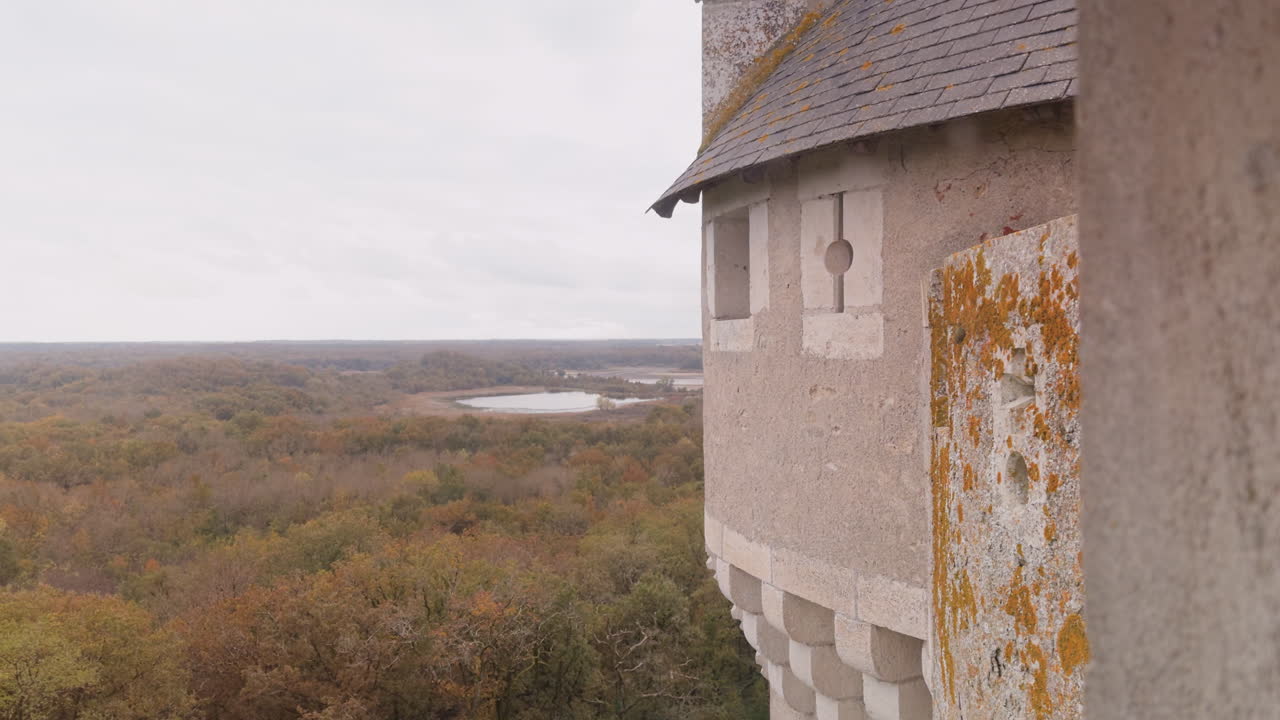 Static shot of Château du Bouchet (Castle of Le Bouchet), in Rosnay, France. This castle is surrounded by the ponds of La Brenne, built between the 12th-17th centuries.